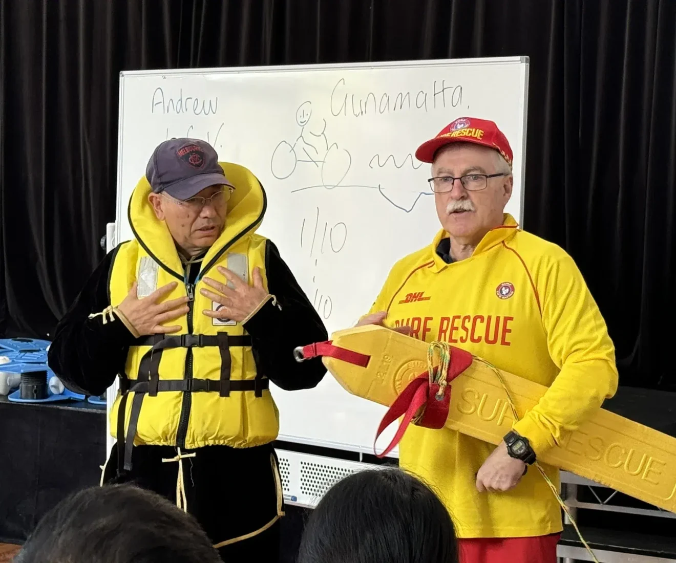 Two men in safety gear at rescue demonstration.